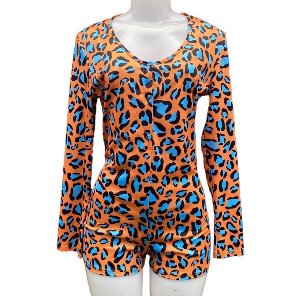 Women's Leopard Print Sleepwear - Orange Blue Size XL